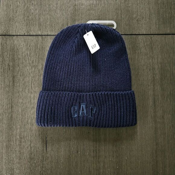 Gap Accessories - GAP Beanie Hat Toboggan Ribbed Navy Blue Women's OSFM One Size Embroidered